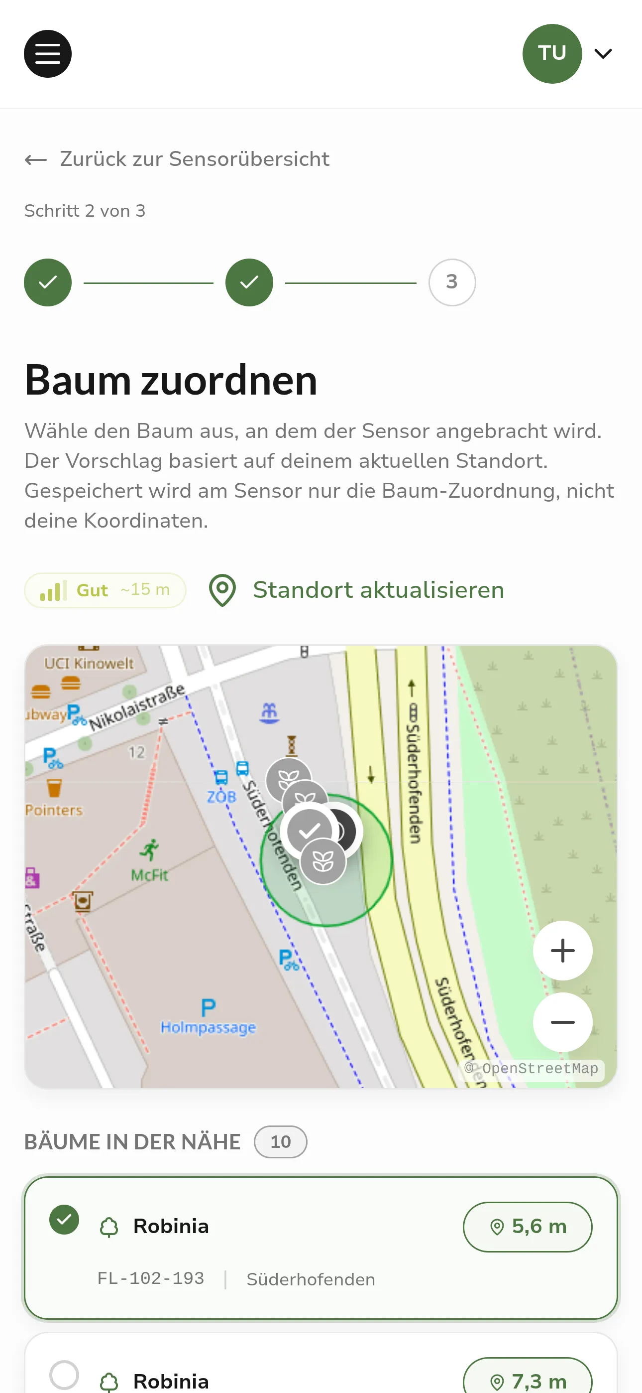 Schritt 2: Baum anhand des Standorts zuordnen